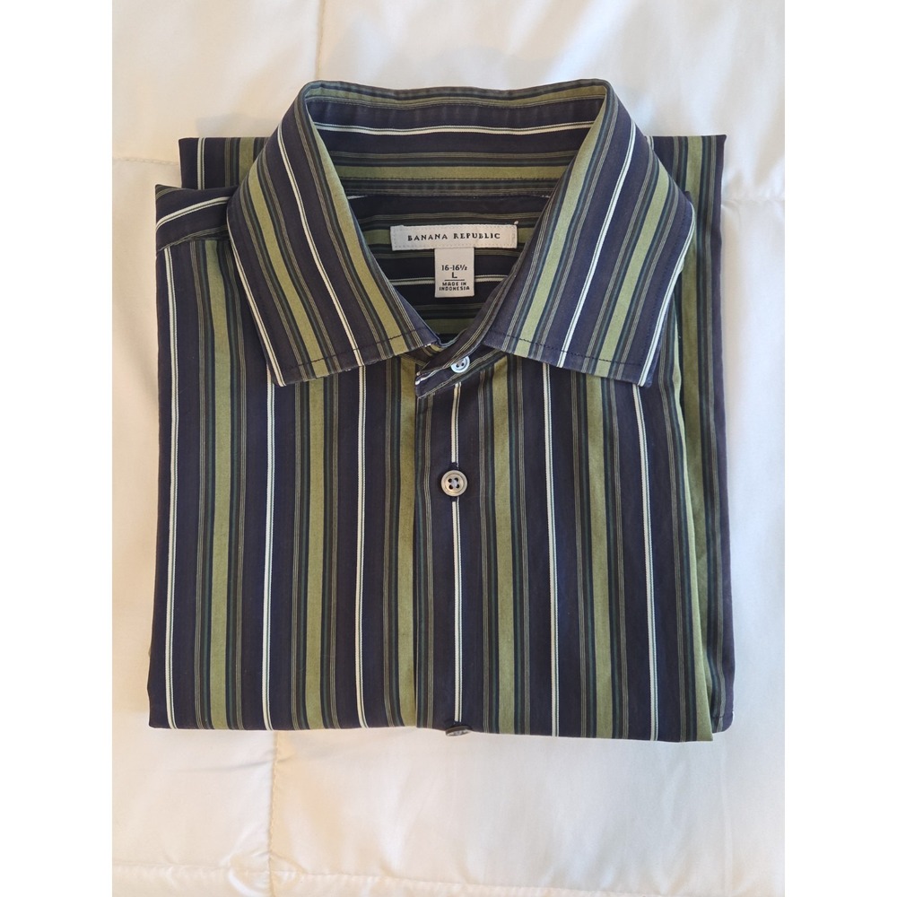 Banana Republic Men's Dress Shirt, Cotton, Green 16-16 1/2 Large, Office